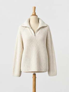Haven Well Within Shaker Stitch Half Zip Sweater Cream Off White Womens XL